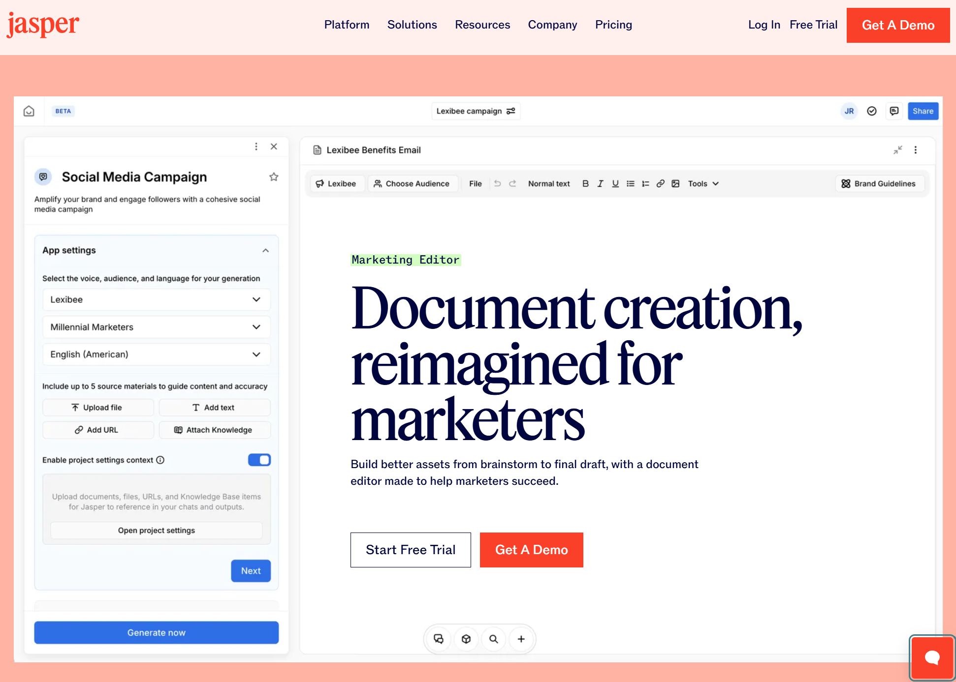 Jasper AI text generator Home Page