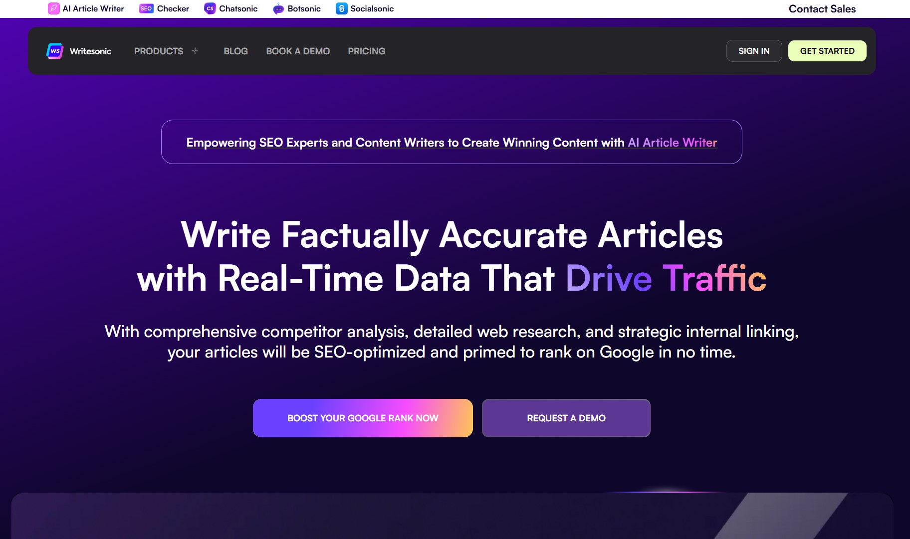 Writesonic AI text generator Home Page