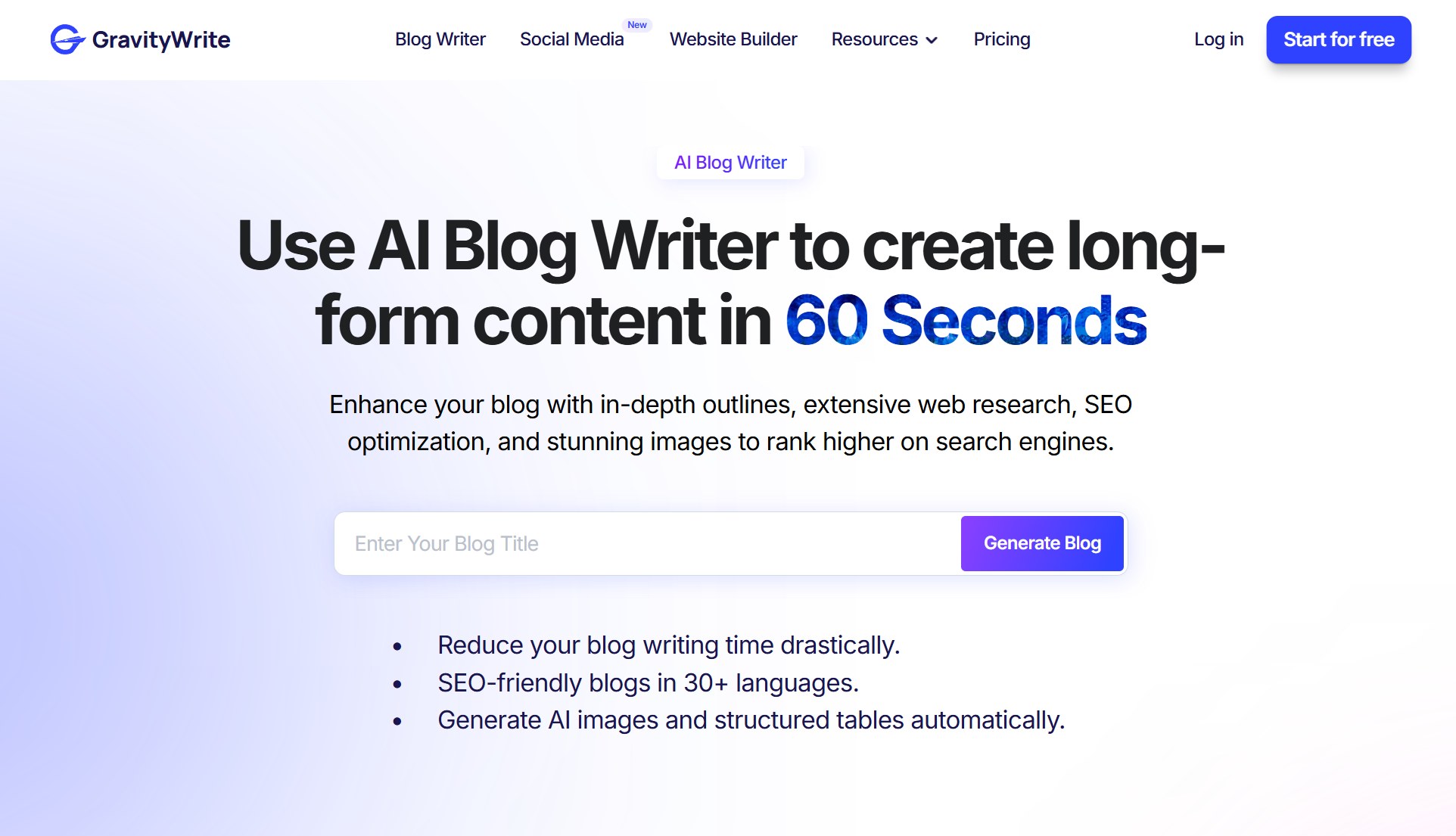 gravitywrite AI Blog Writer