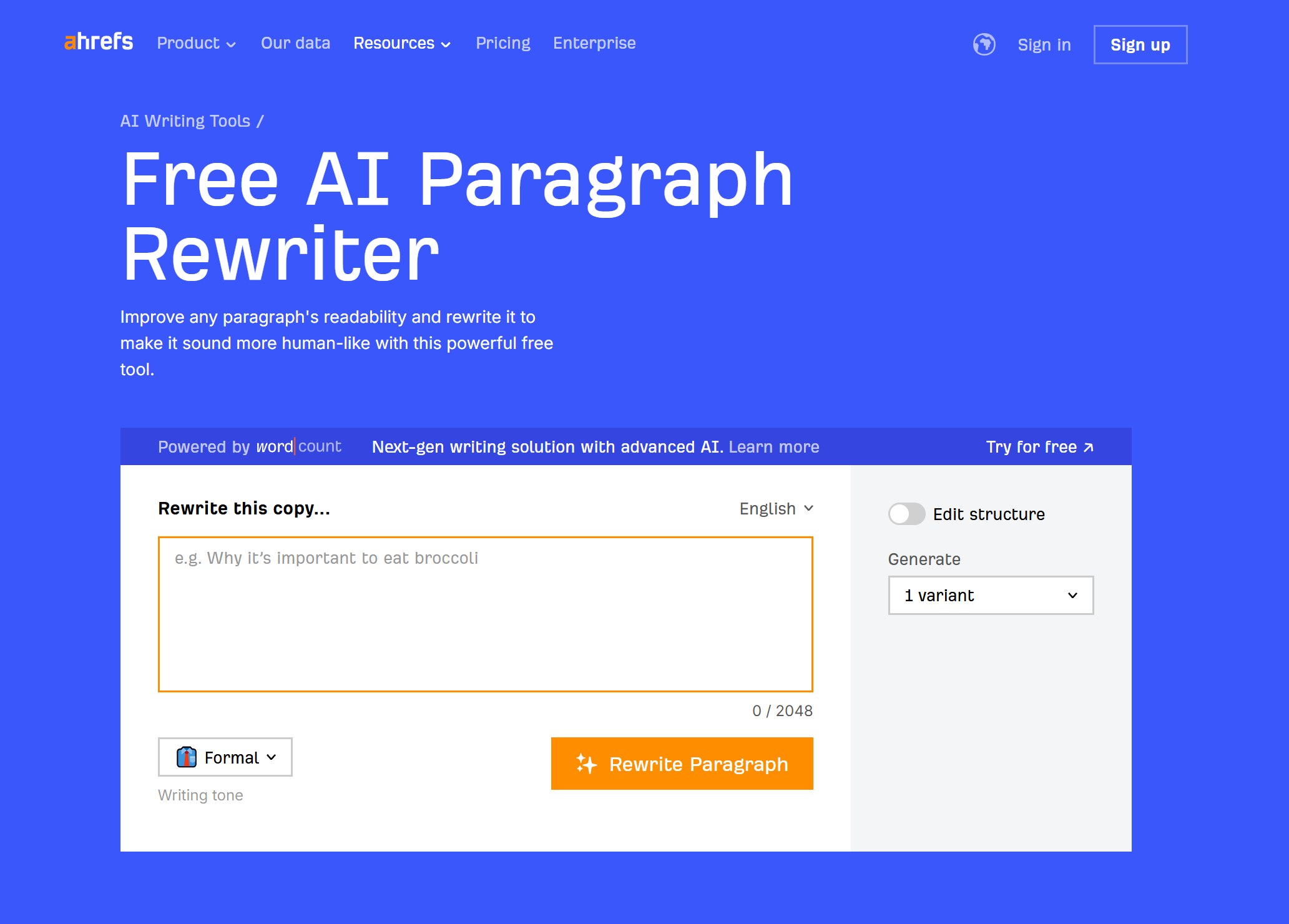ahrefs AI Paragraph Rewriter