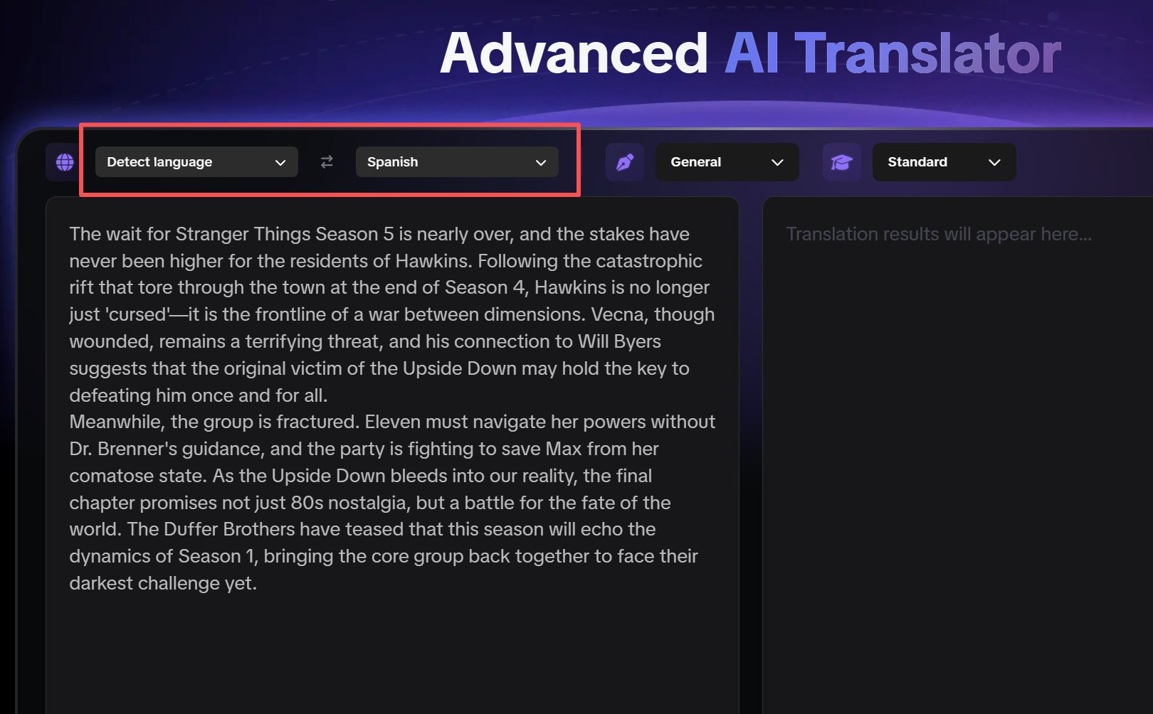 input text into translator inbox