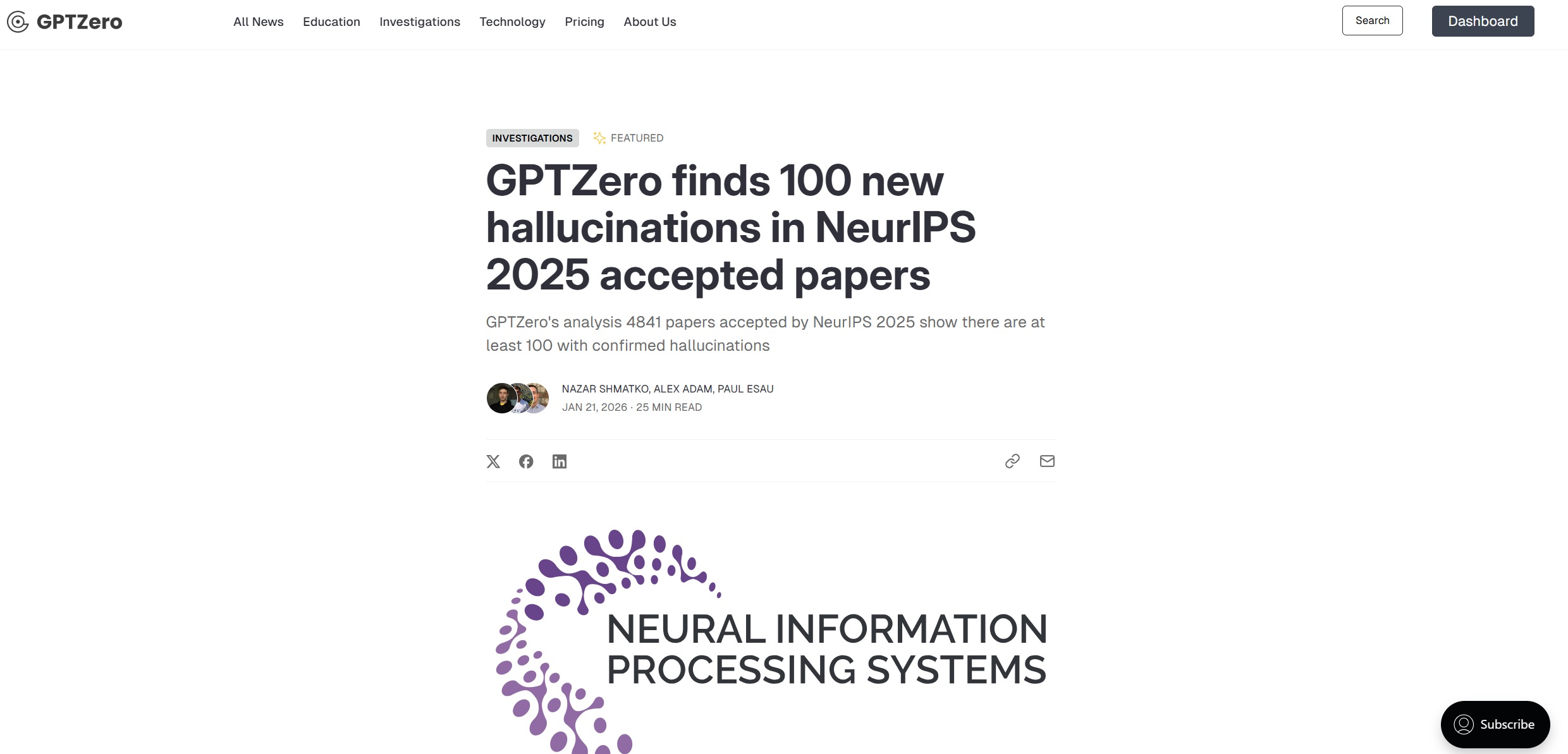 GPTZero's news about hallucinations in NeurIPS