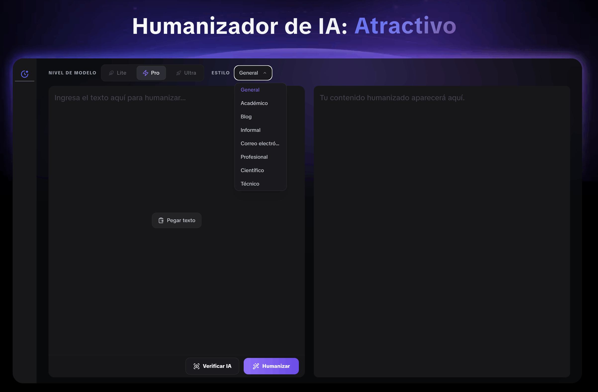 GPTHumanizer ofrece tres modelos de Humanize y ocho estilos de escritura