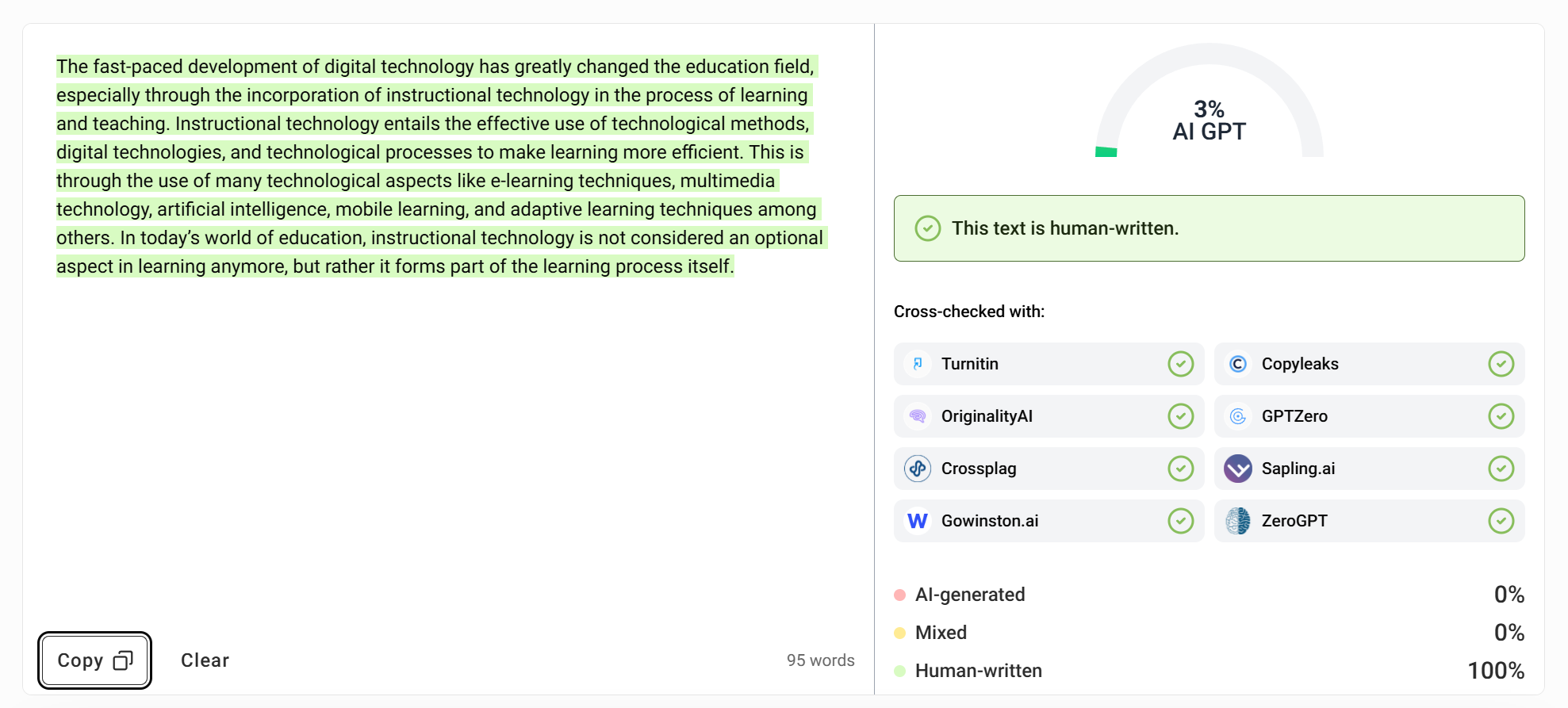 GPTinf Detector Result on GPTinf-humanized output
