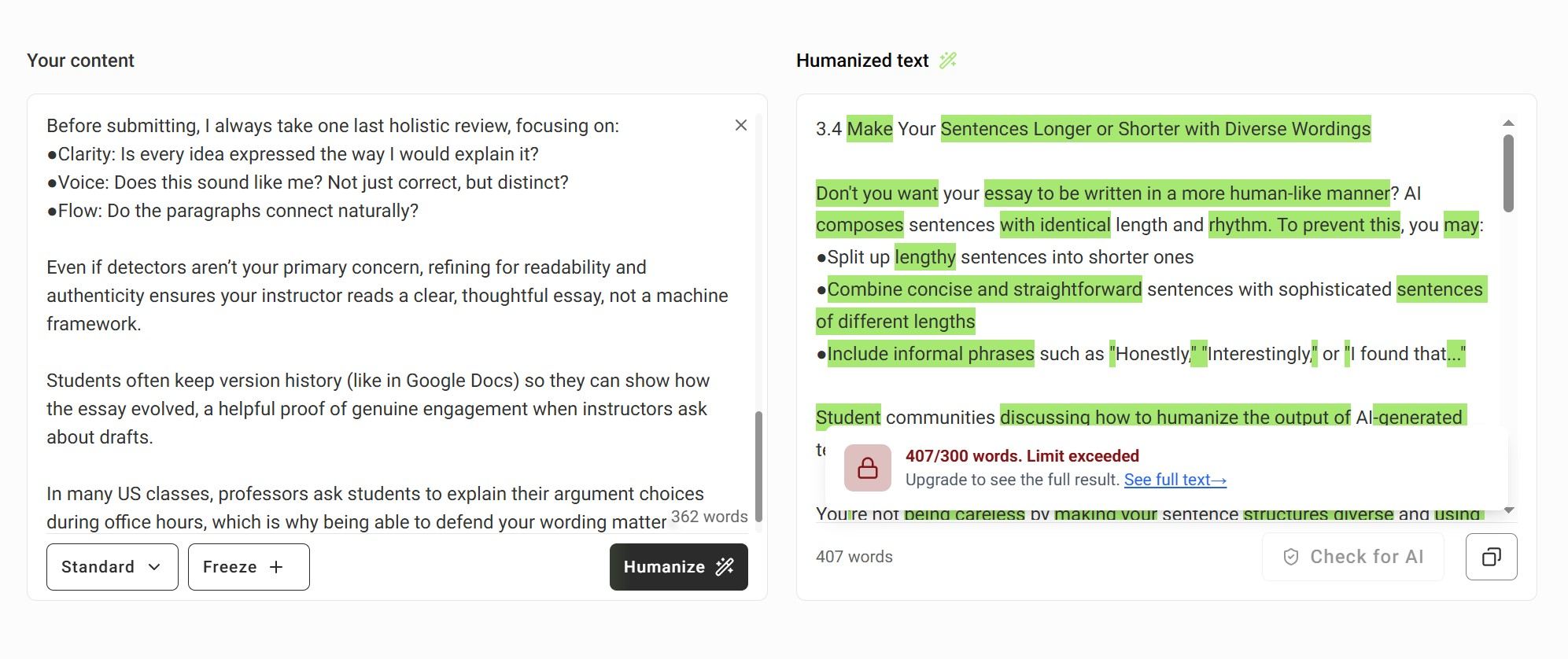 you need to upgrade if input more than 300 words