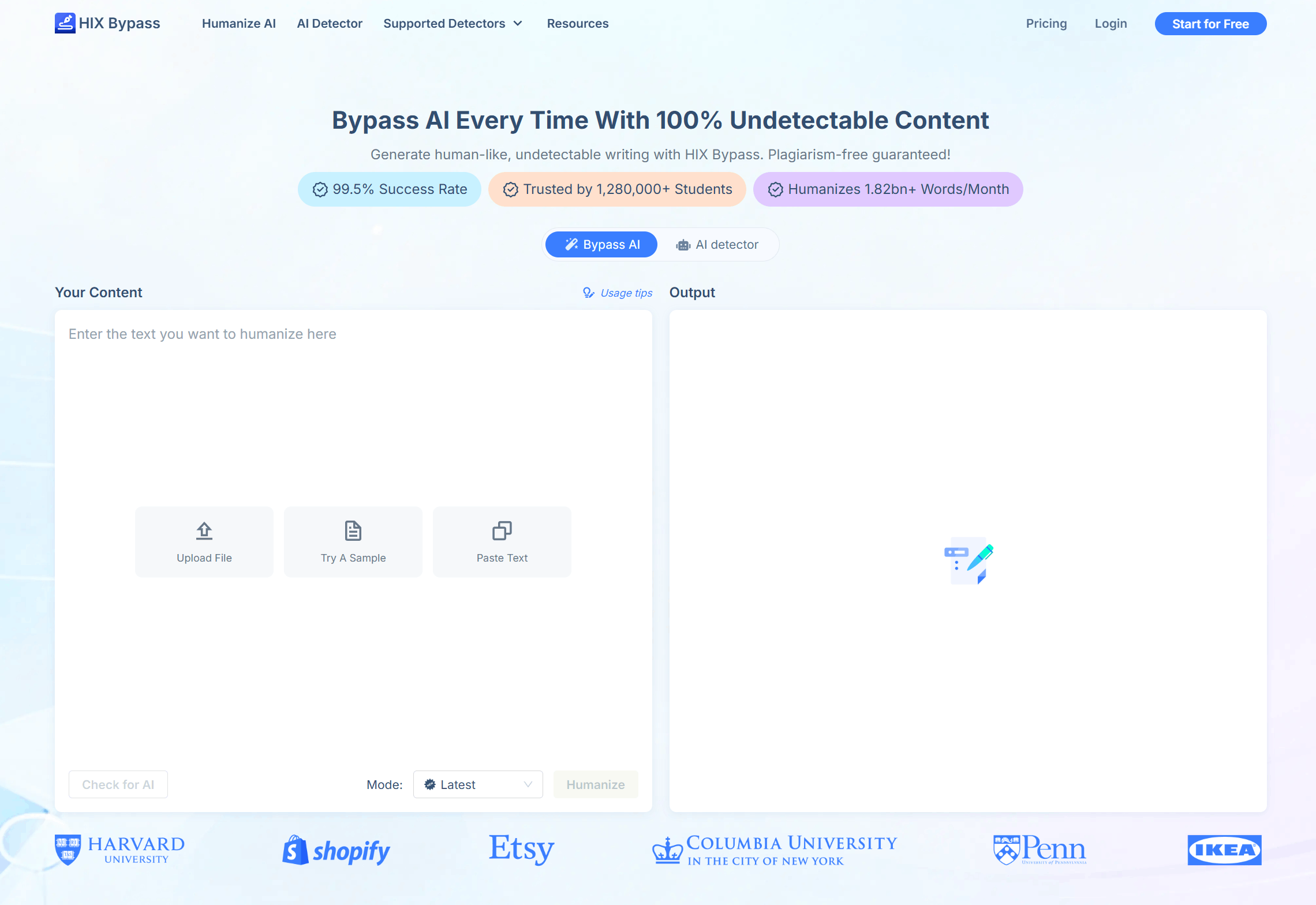 HIX Bypass AI Homepage
